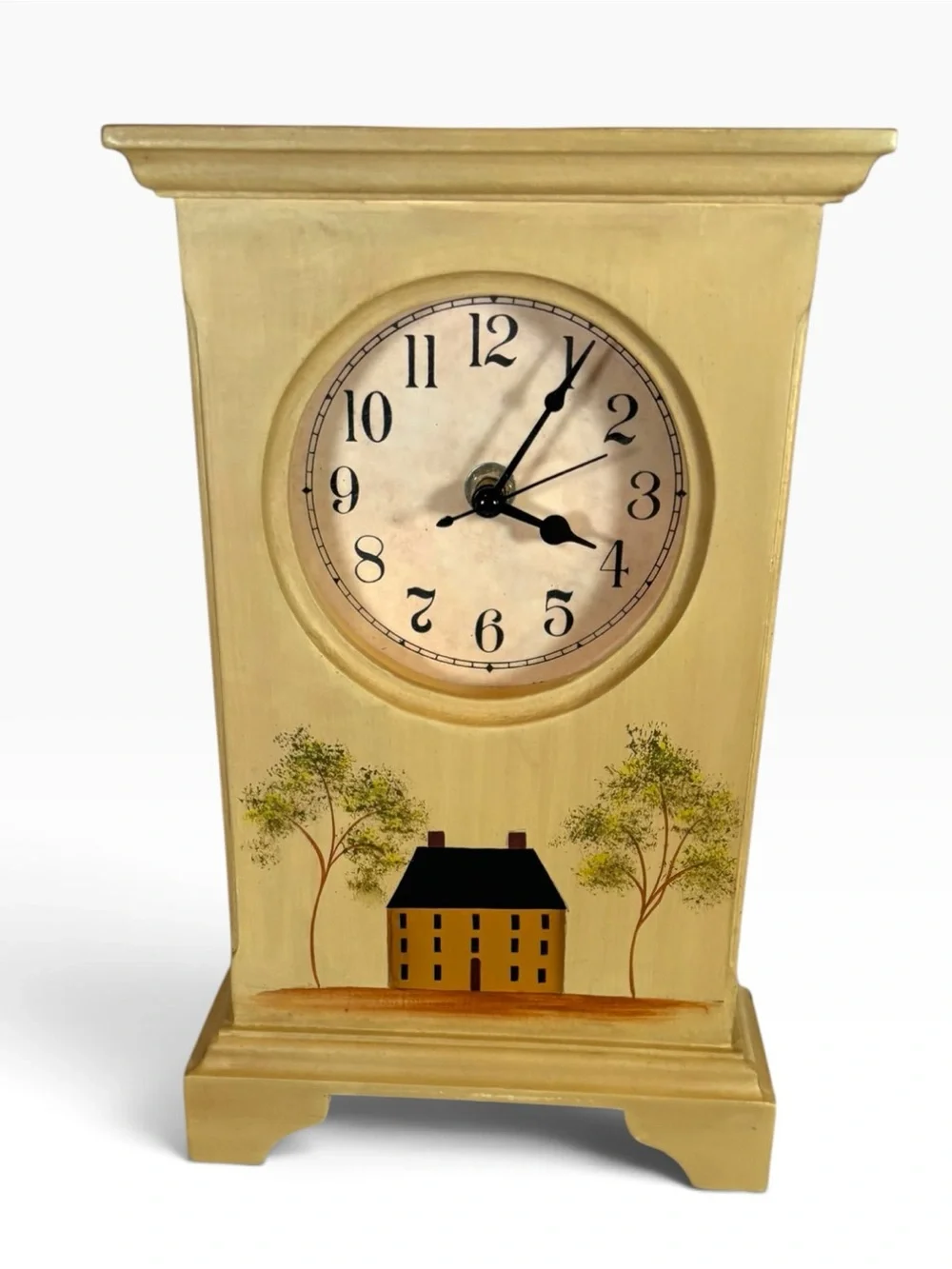 Vintage Primitive Saltbox House Wooden Mantel Clock Folk Art Farmhouse Works